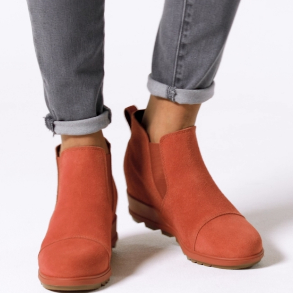 🍂Sorel Womens Hidden Wedge Ankle Bootie Suede Leather Waterproof.